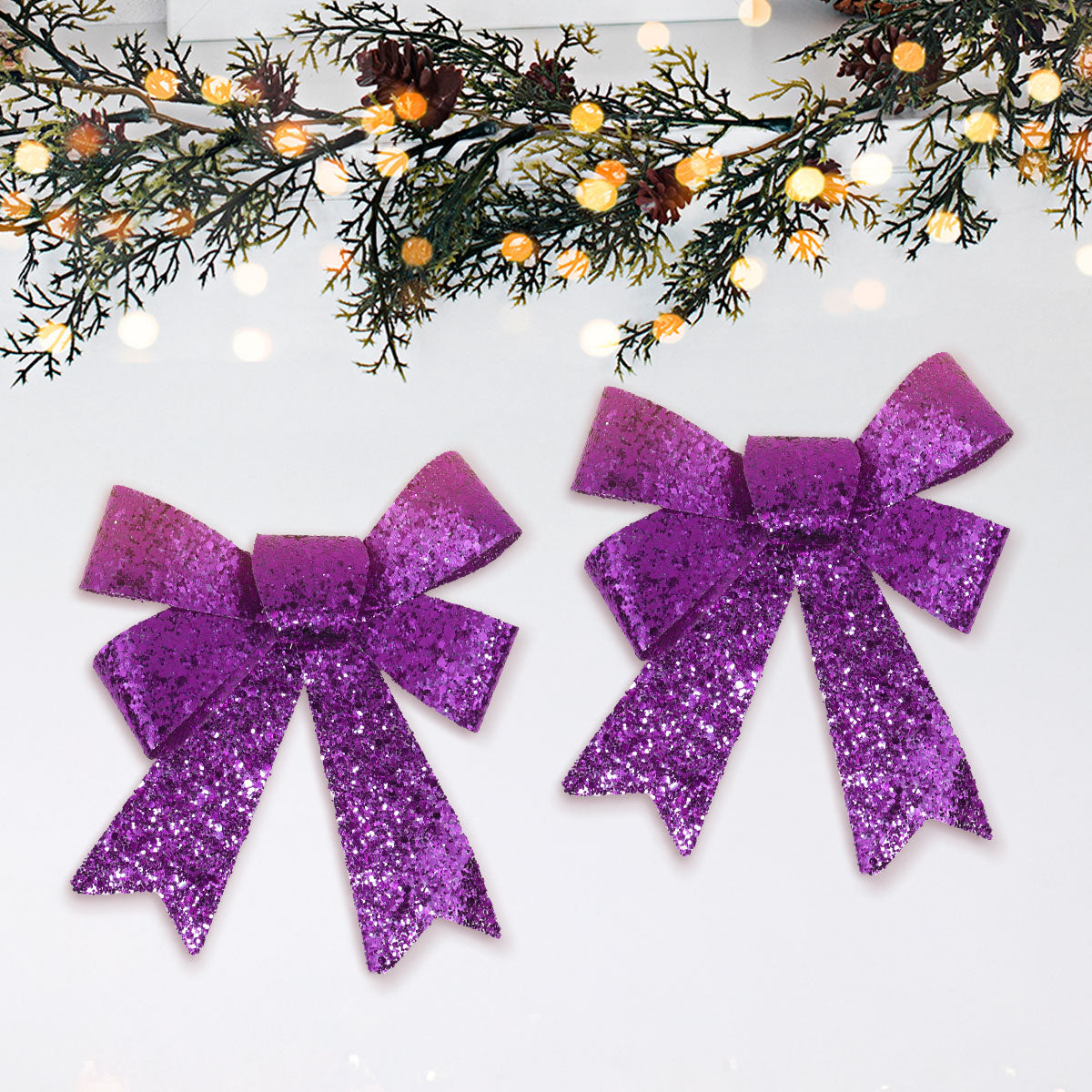 Set de 2 Moños Navideños con Diamantina color Morado