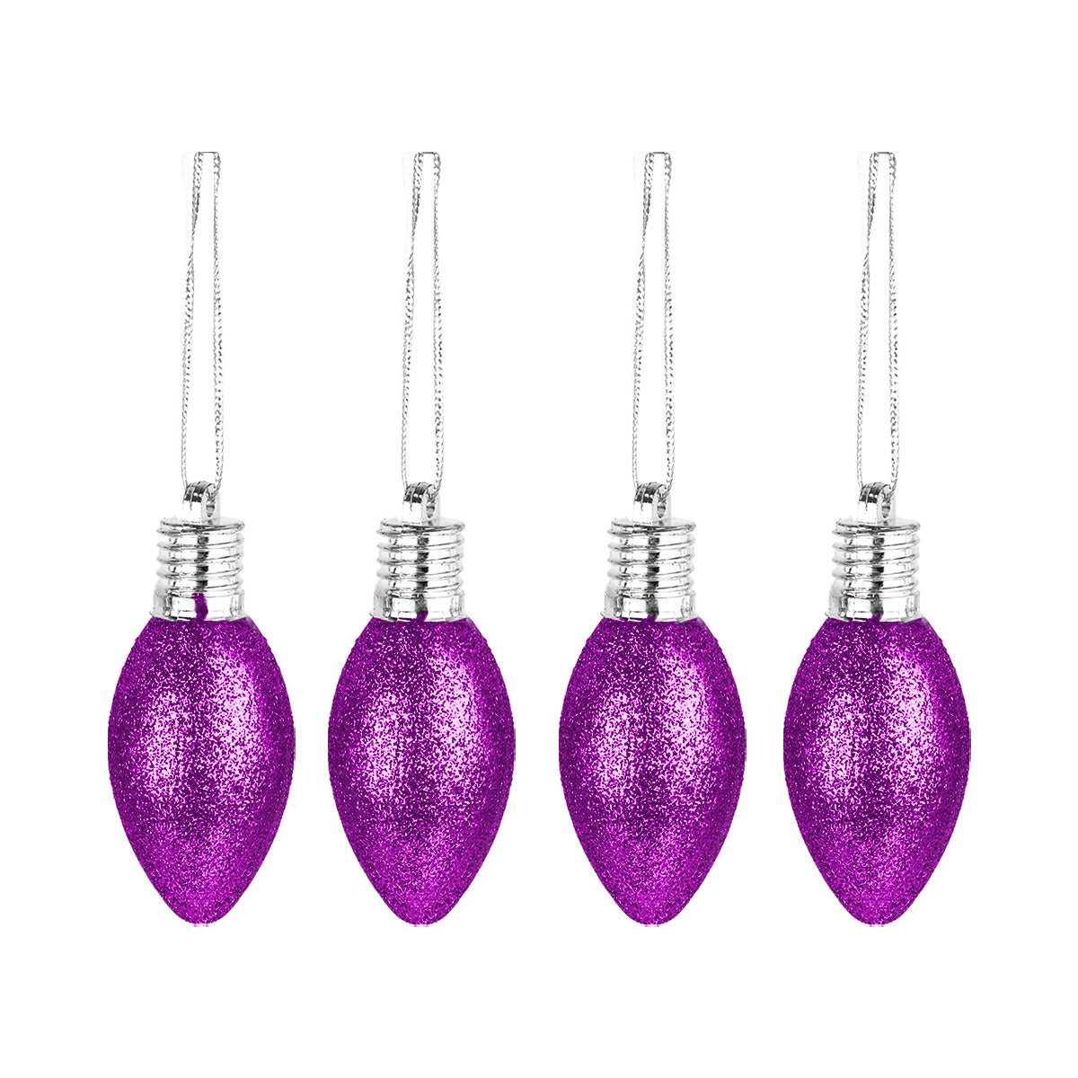 Set de 4 Ornamentos en Forma de Bombilla color Morado