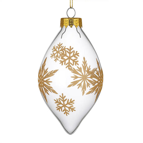 Esfera Alargada Transparente Decorada con Copos de Nieve color Oro