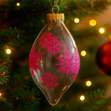 Esfera Alargada Transparente Decorada con Copos de Nieve color Vino