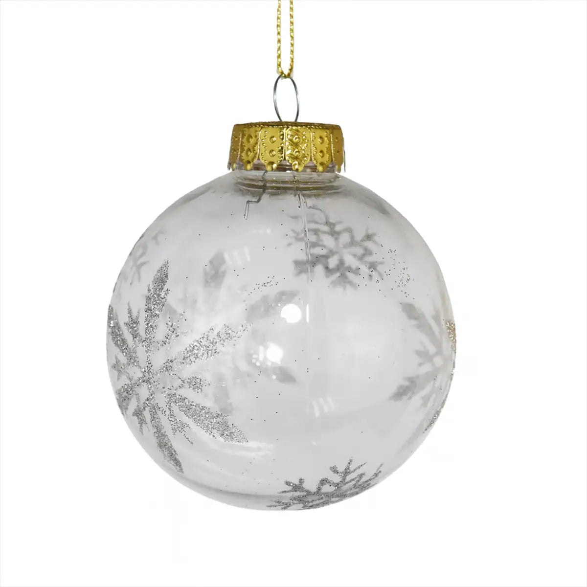Esfera Redonda Transparente Decorada con Copos de Nieve color Plata