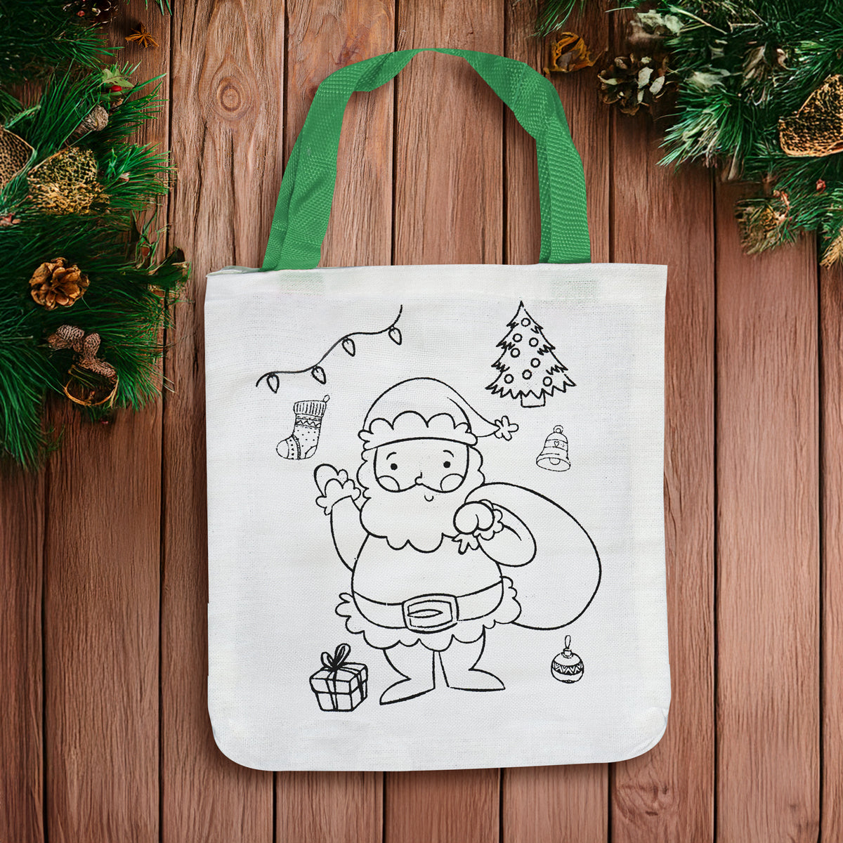 Bolsa de Tela Navideña con Plumones para Pintar, Santa Claus