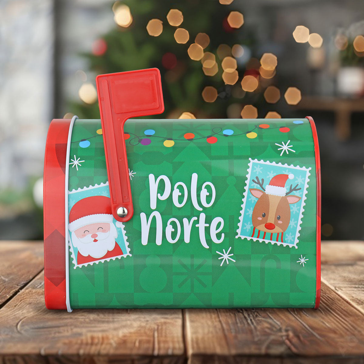 Buzón Metálico con Diseño Navideño "Ho Ho Ho"