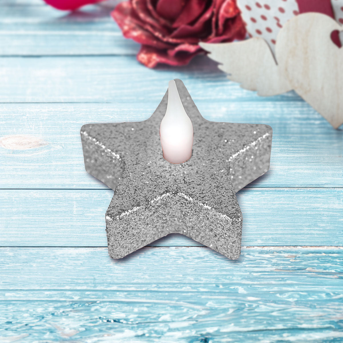 Velas LED, 2 pzas, Estrella, Color Plata