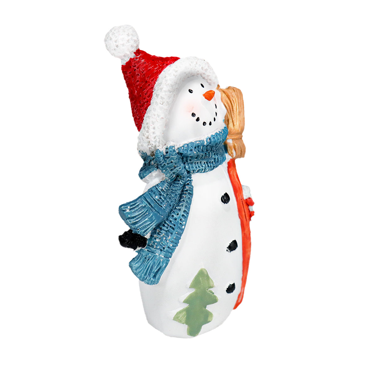 Muñeco de Nieve con Escoba, Figura Decorativa de Cerámica