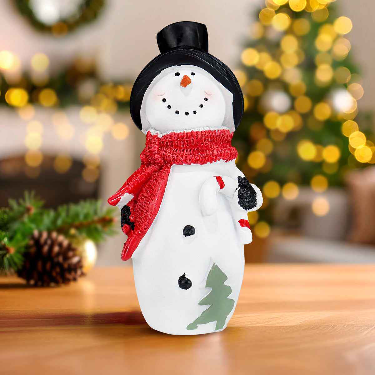 Muñeco de Nieve con Bastón de Dulce, Figura Decorativa de Cerámica