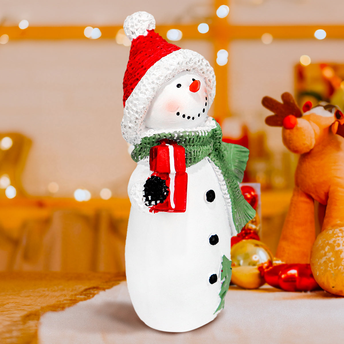 Muñeco de Nieve con Regalos, Figura Decorativa de Cerámica