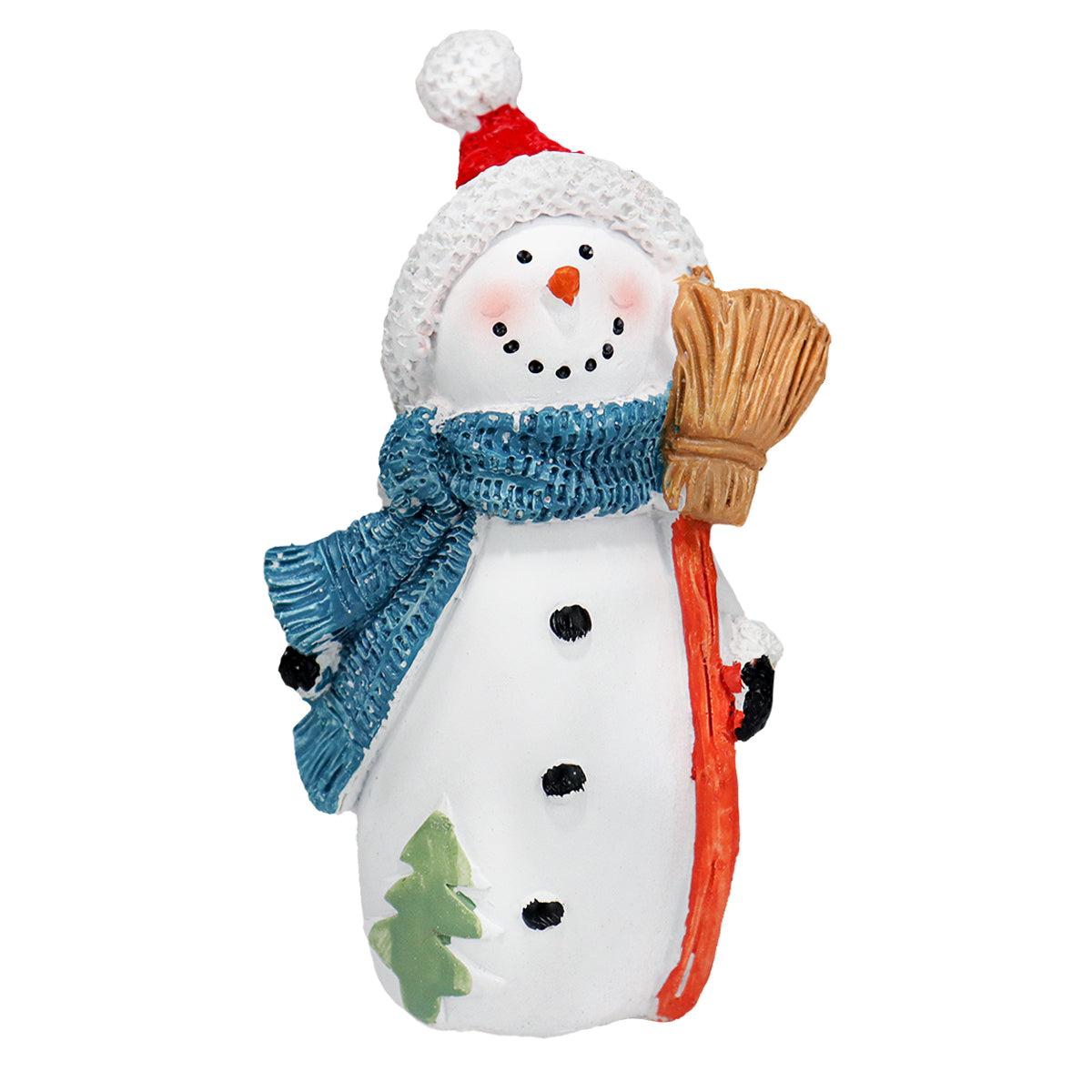 Muñeco de Nieve con Escoba, Figura Decorativa de Cerámica