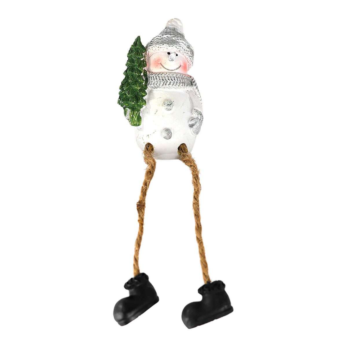 Figura de Muñeco de Nieve con Pino, Piernas Colgantes, Cerámica