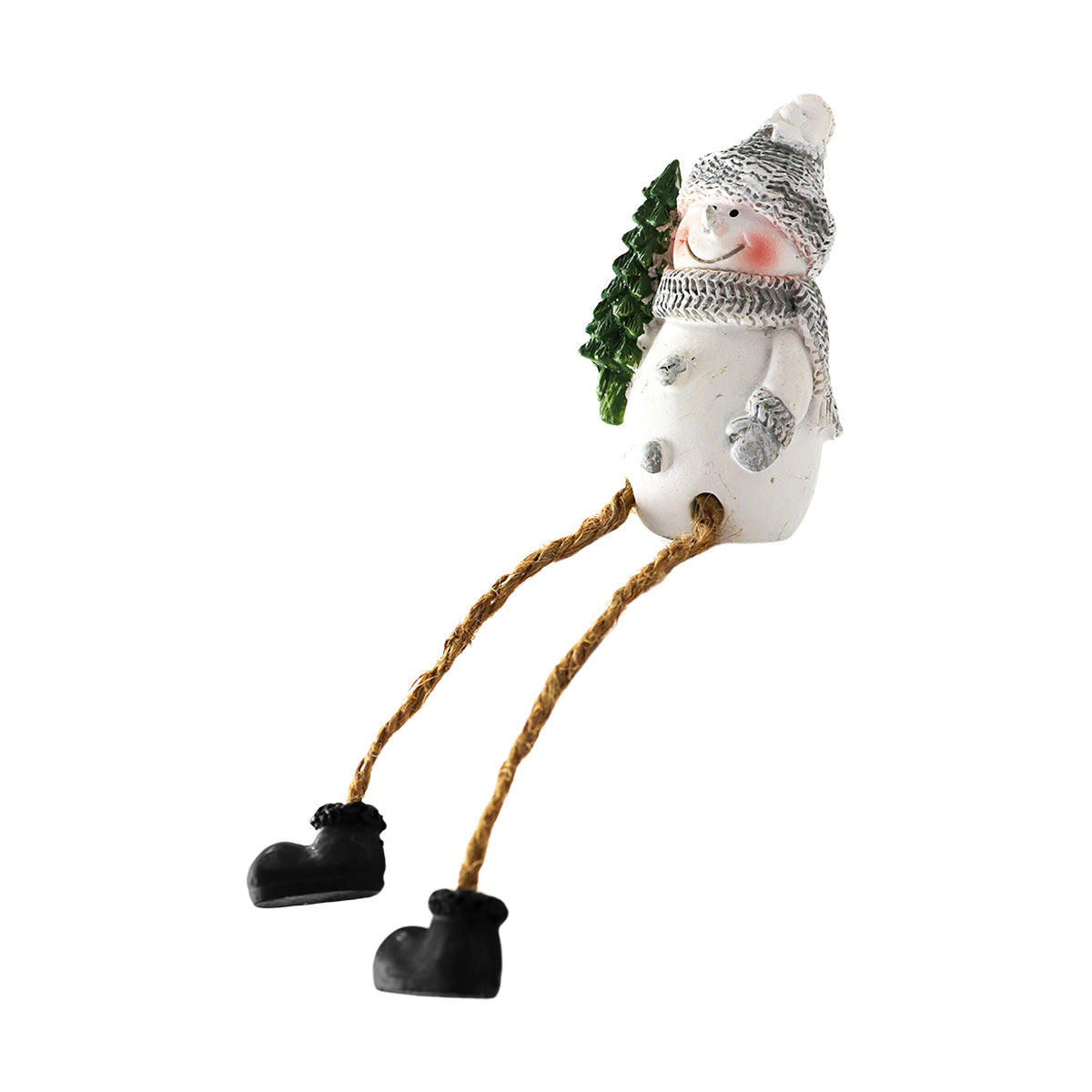 Figura de Muñeco de Nieve con Pino, Piernas Colgantes, Cerámica