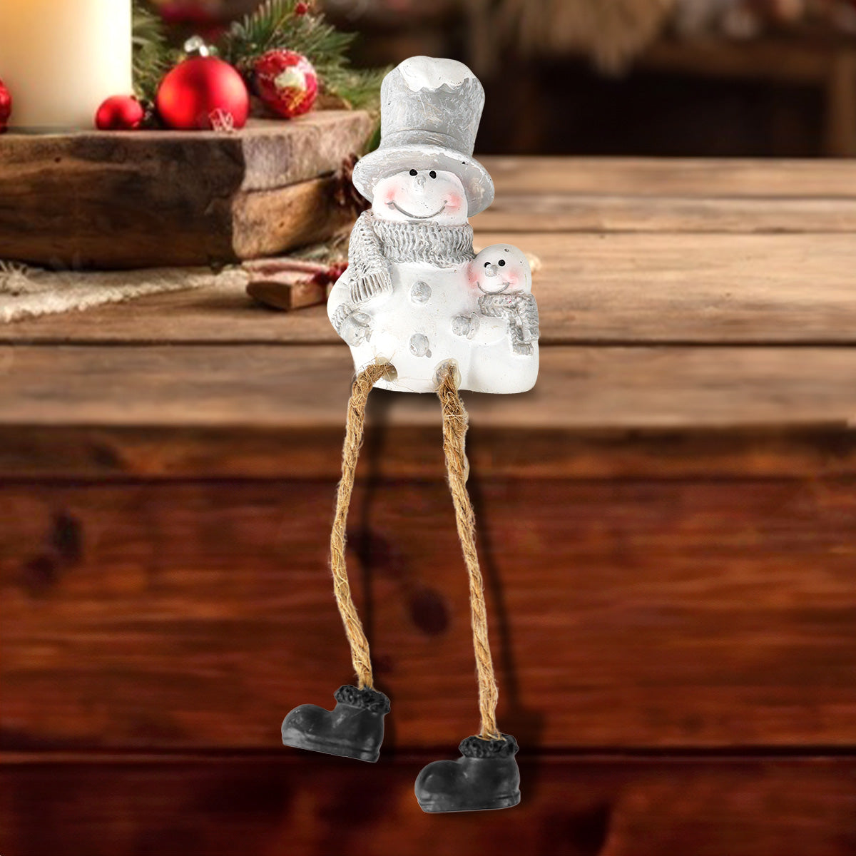 Figura de Muñeco de Nieve con Sombrero, Piernas Colgantes, Cerámica