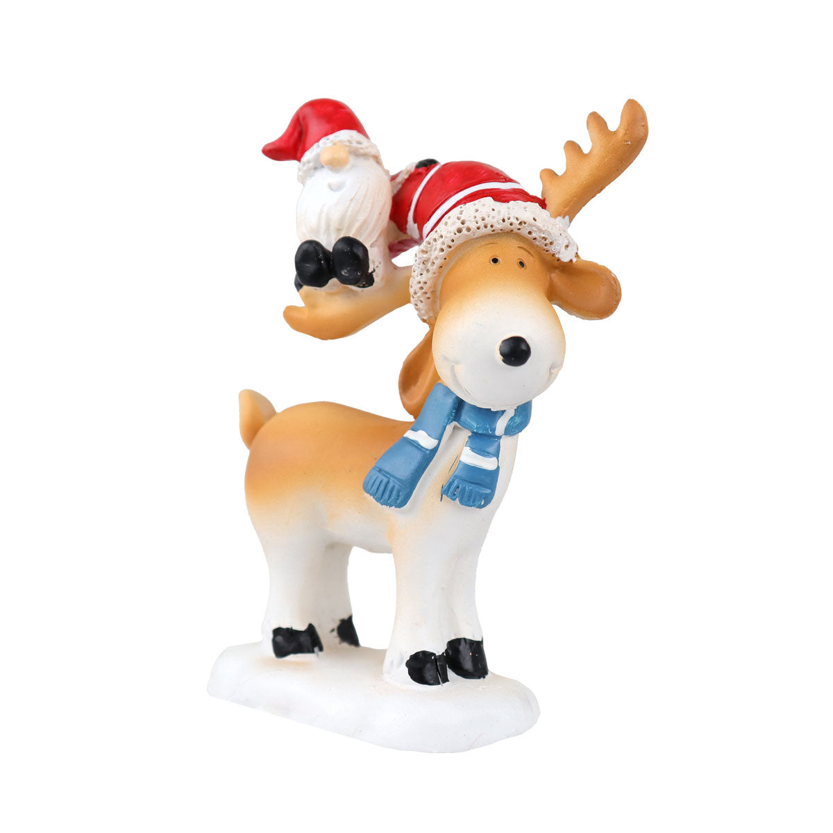 Reno y Gnomo, Figura Decorativa de Cerámica