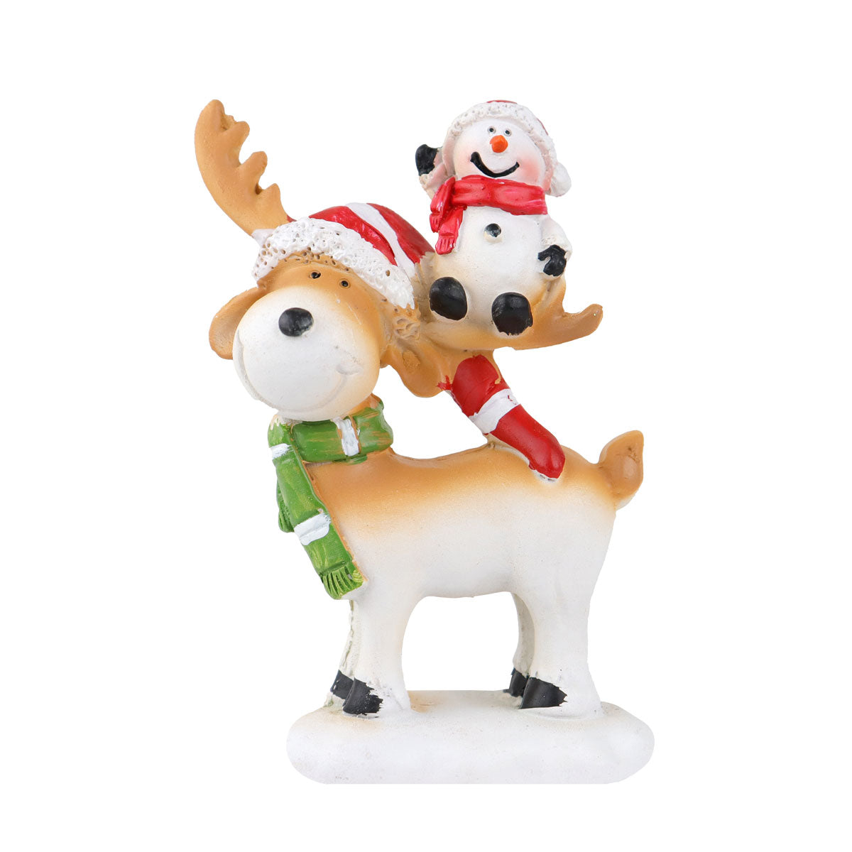 Reno y Muñeco de Nieve, Figura Decorativa de Cerámica