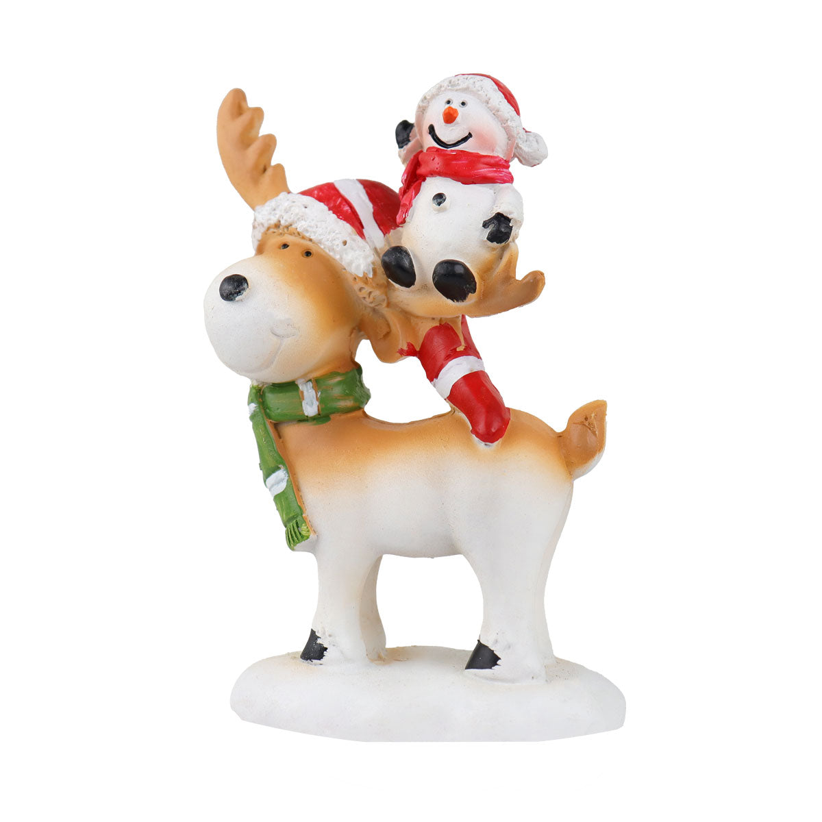 Reno y Muñeco de Nieve, Figura Decorativa de Cerámica