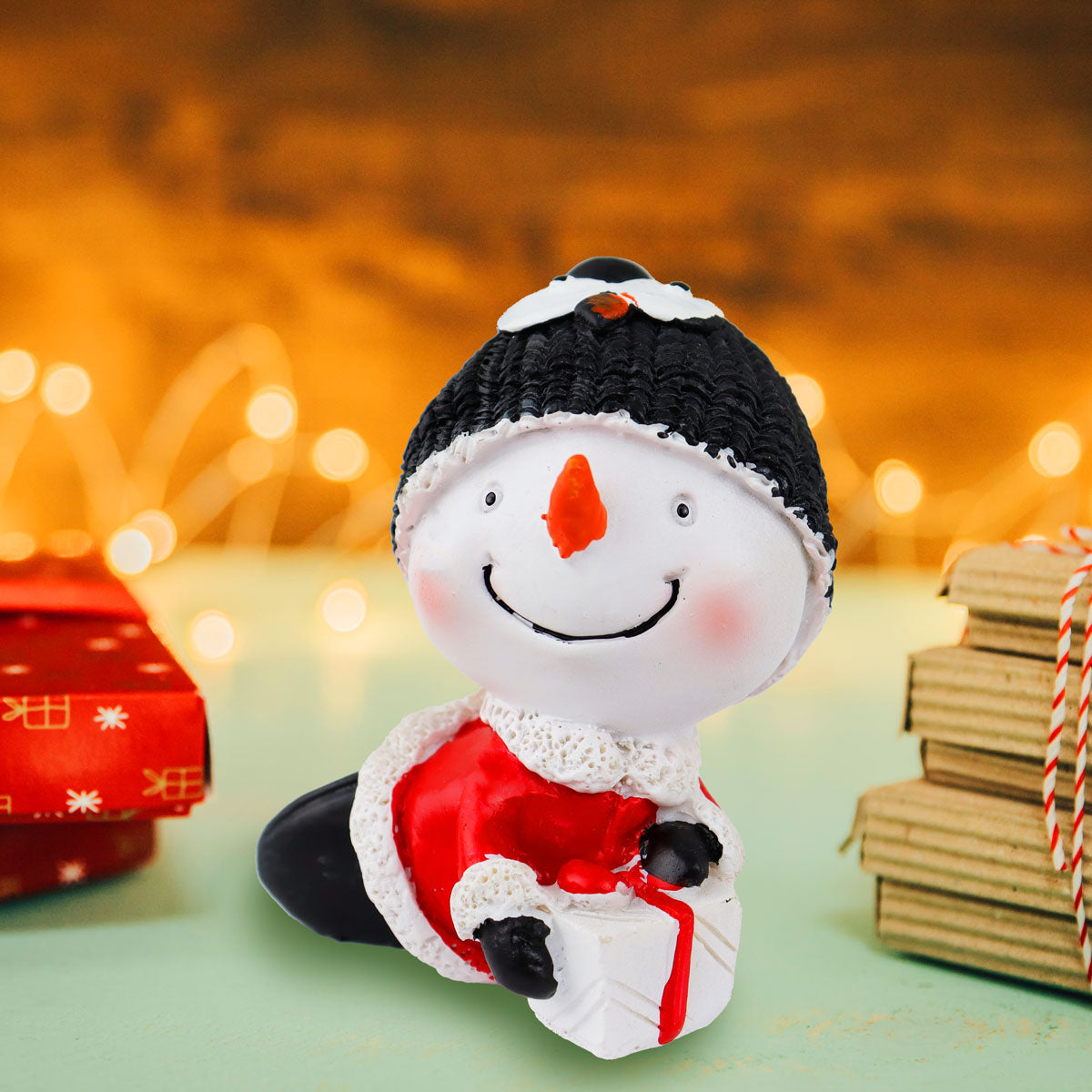 Muñeco de Nieve, Gorro Pingüino, Figura Decorativa de Cerámica
