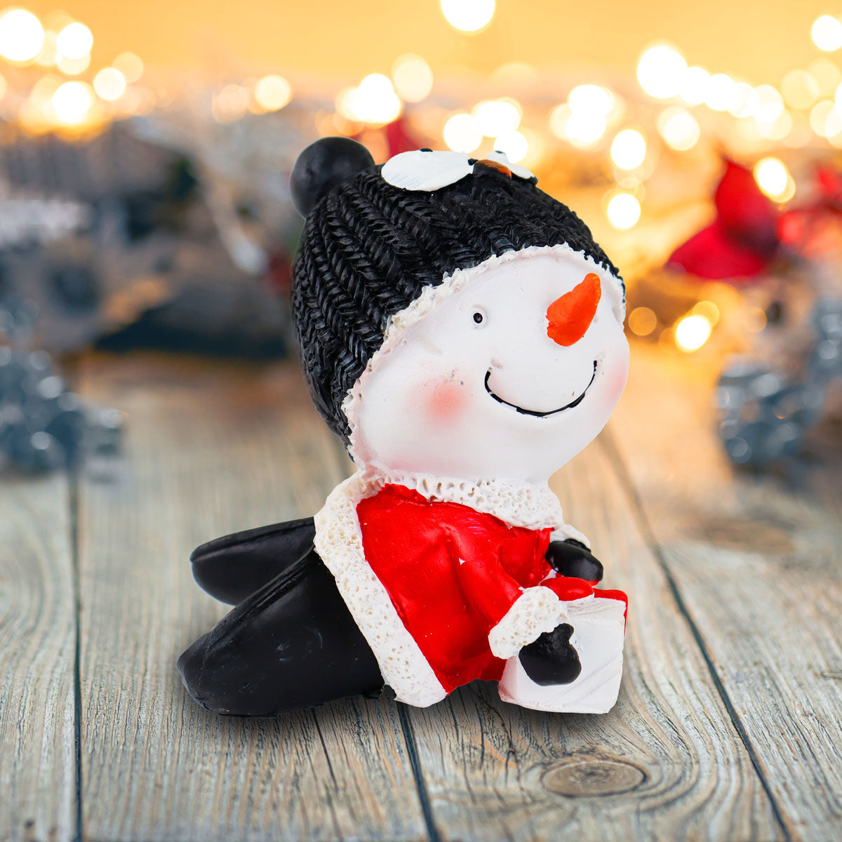Muñeco de Nieve, Gorro Pingüino, Figura Decorativa de Cerámica