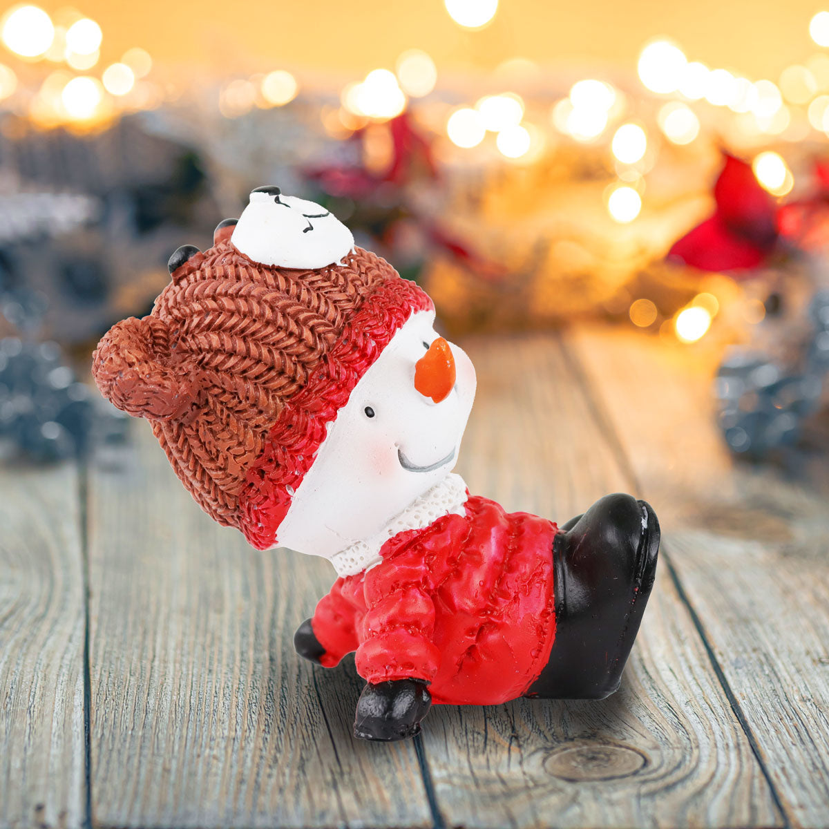 Muñeco de Nieve, Gorro Oso, Figura Decorativa de Cerámica