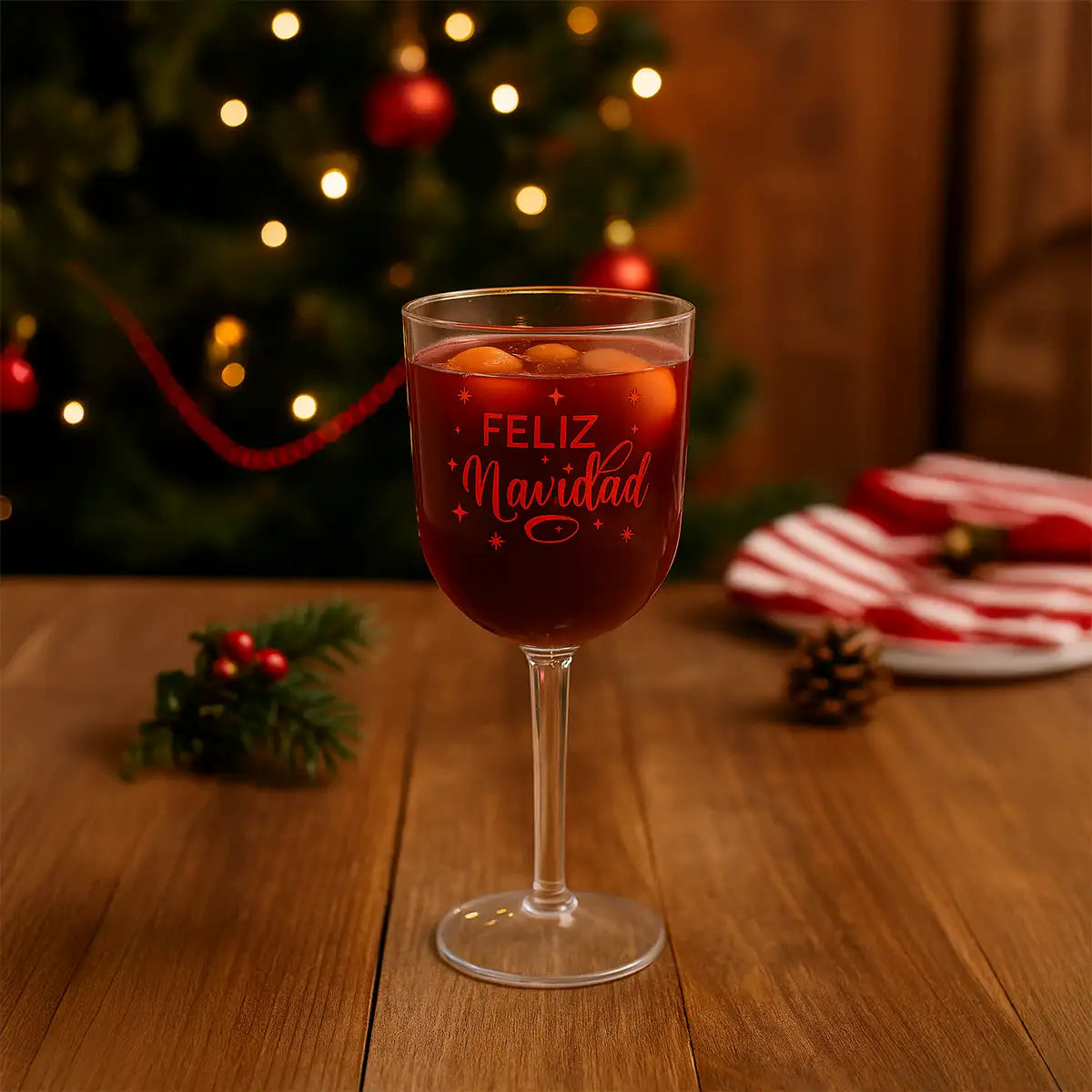 Copa de Plástico para Vino, Feliz Navidad