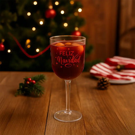 Copa de Plástico para Vino, Feliz Navidad