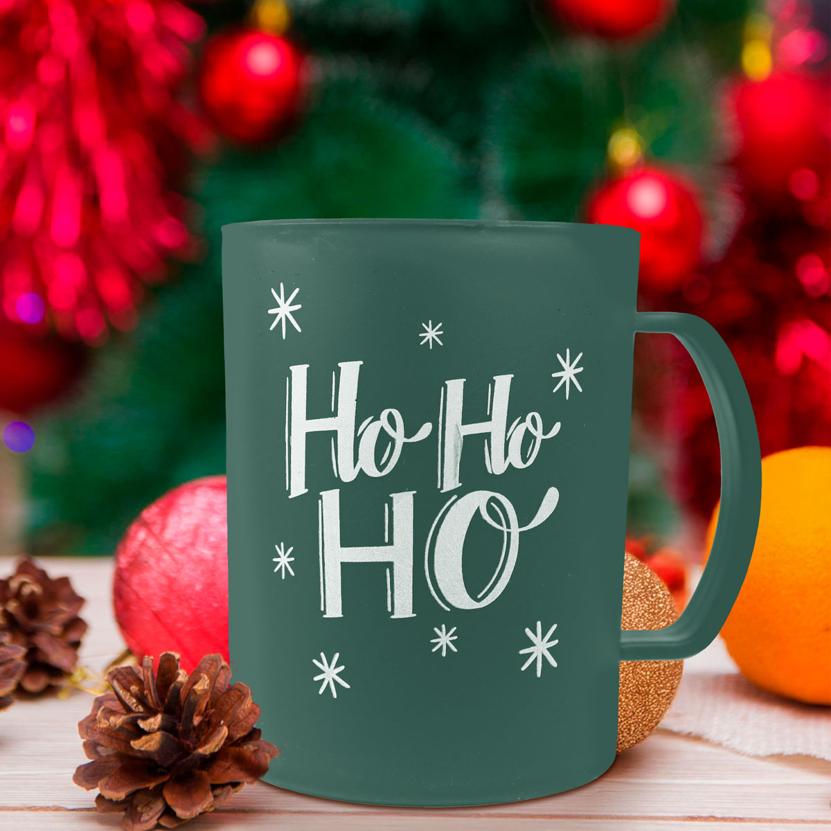 Taza de Plástico Navideña "HoHoHo" Color Verde