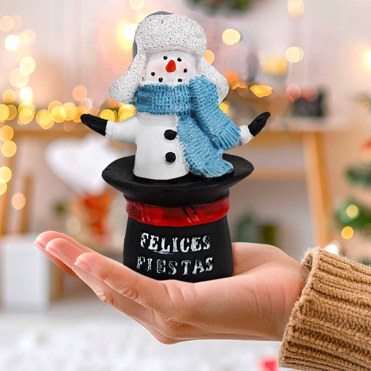 Muñeco de Nieve en Sombrero, Figura Decorativa de Cerámica