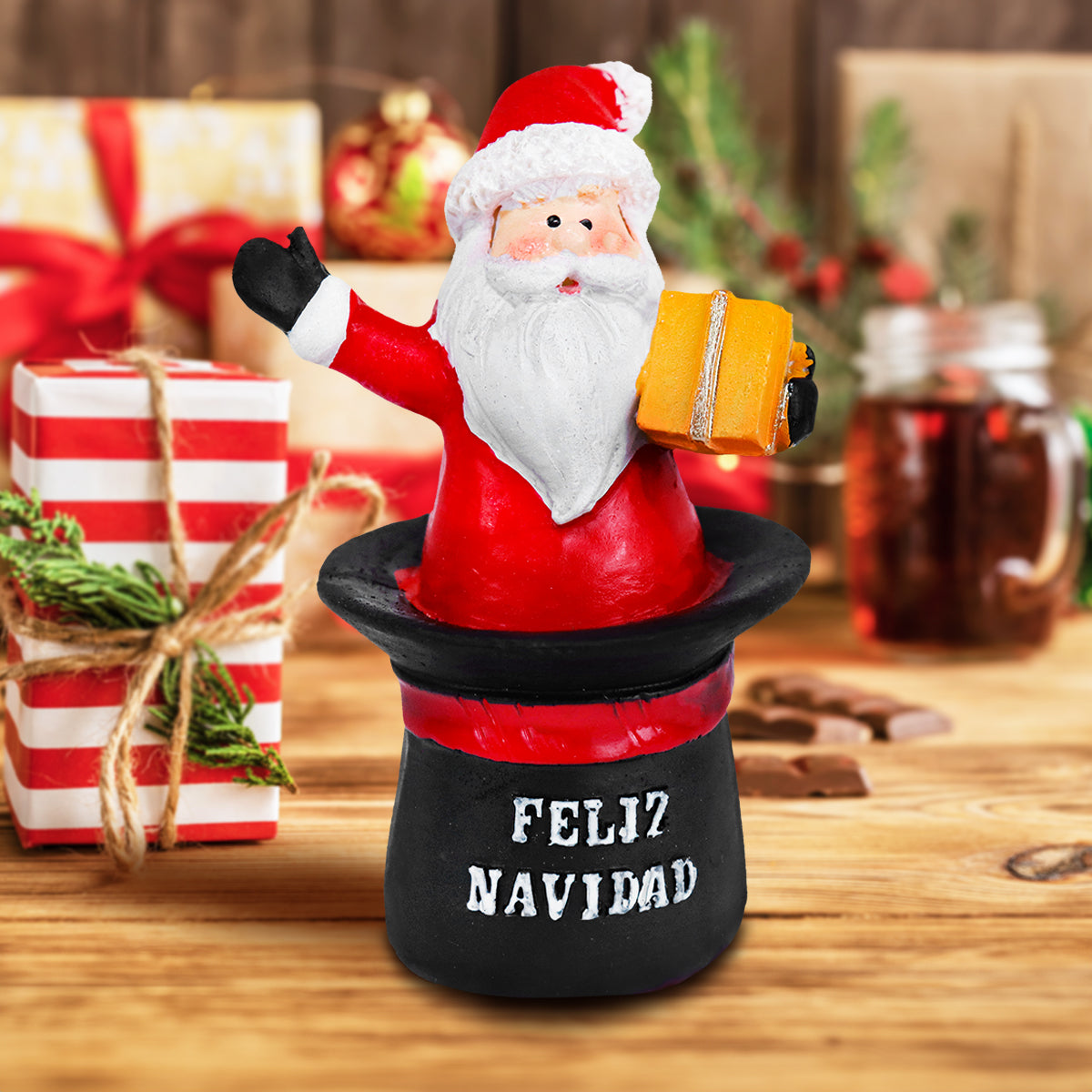 Santa Claus en Sombrero, Figura Decorativa de Cerámica