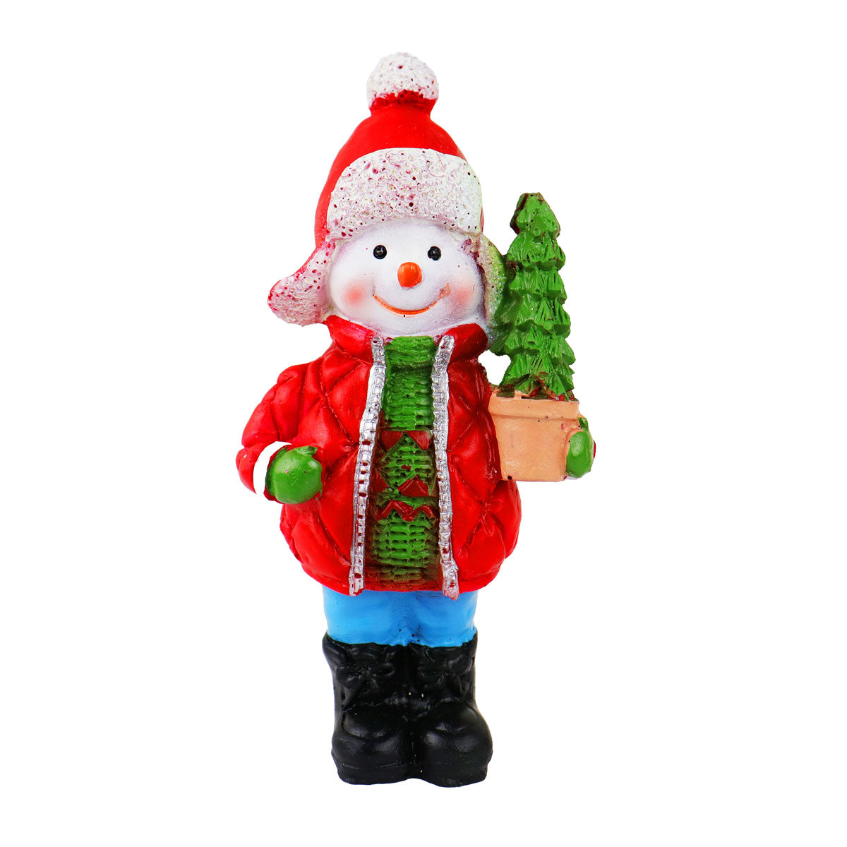 Muñeco de Nieve con Árbol, Figura Decorativa de Cerámica