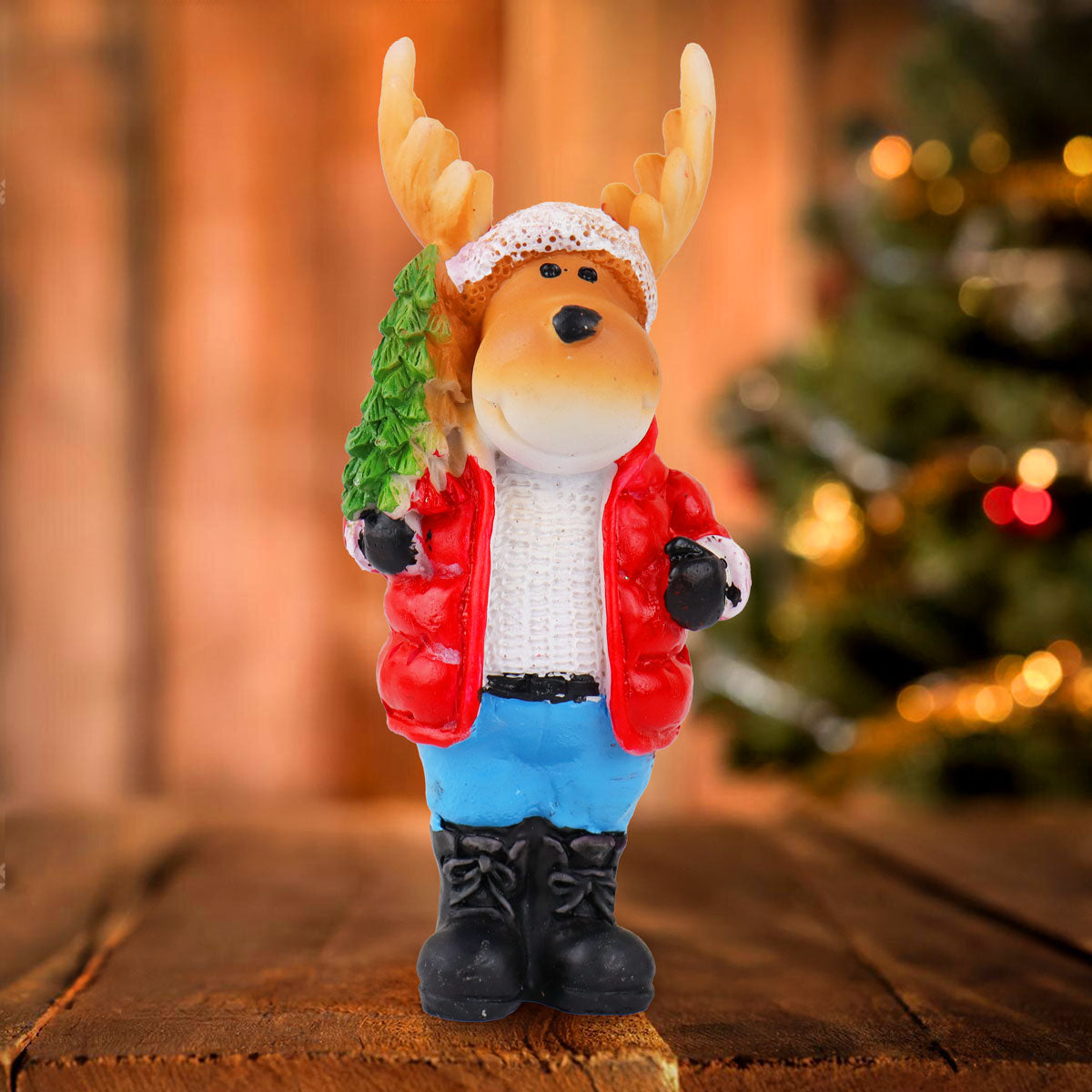 Reno con Árbol, Figura Decorativa de Cerámica