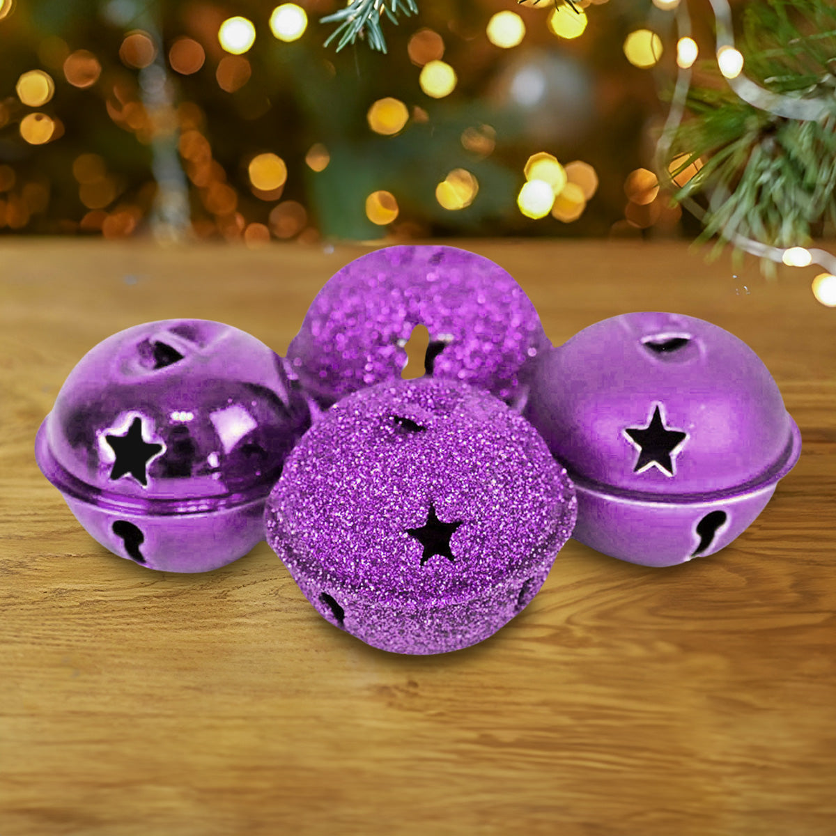 Cascabeles Navideños color Morado, 4pzas