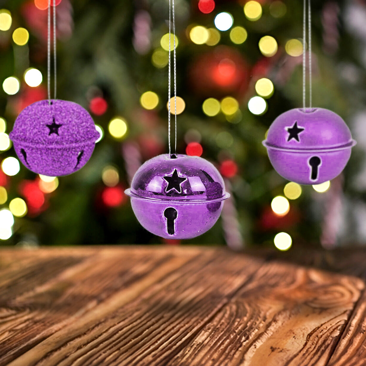 Cascabeles Navideños color Morado, 4pzas