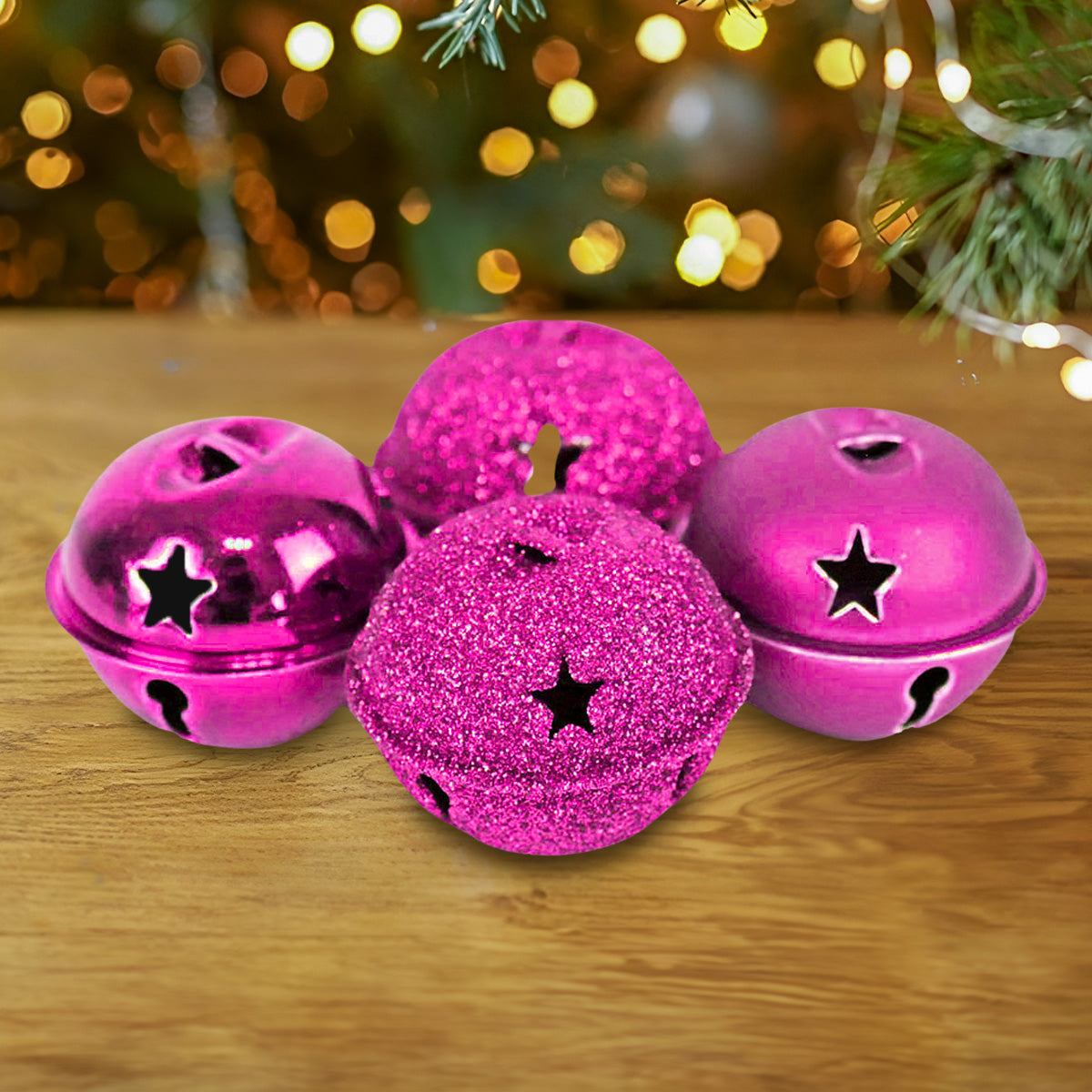 Cascabeles Navideños color Rosa, 4pzas