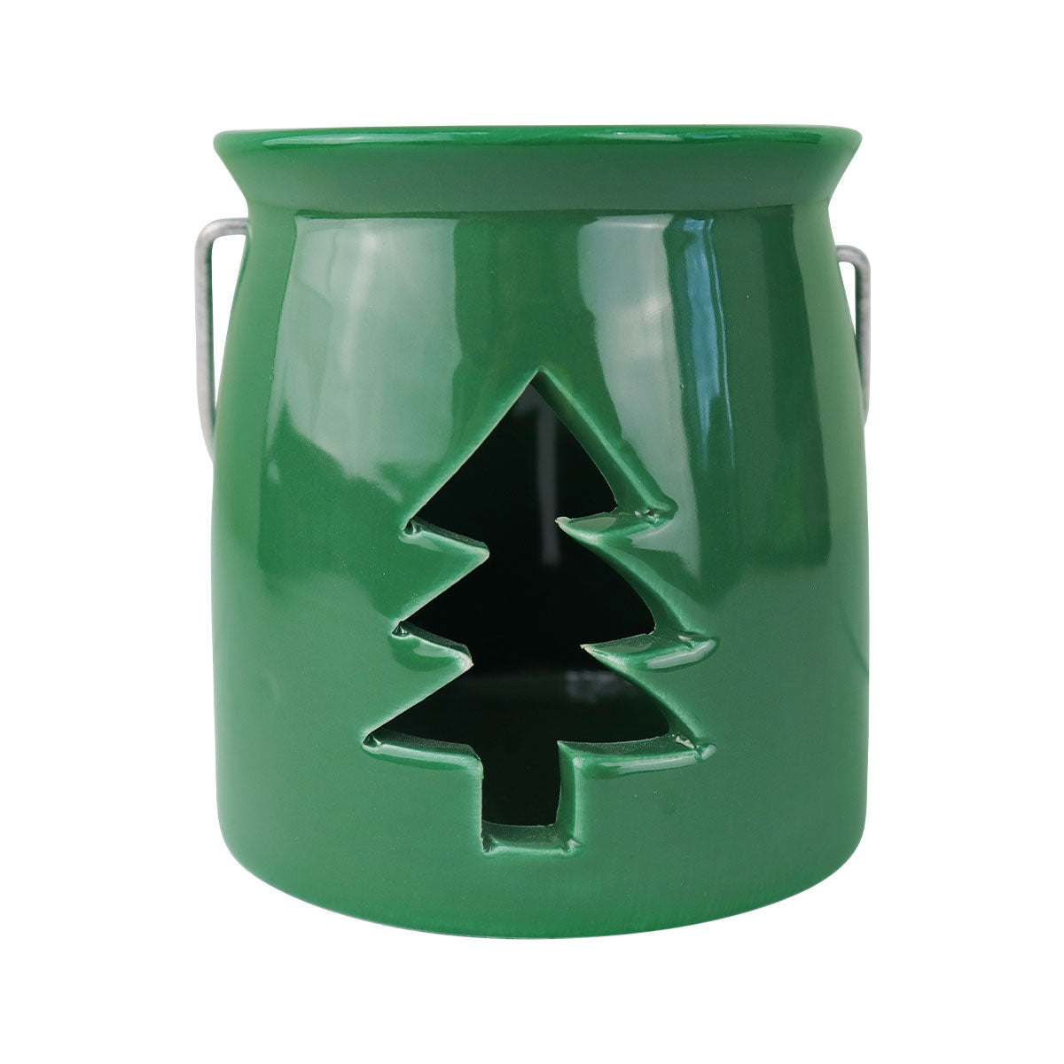 Portavelas, Diseño Pino, Cerámica, Color Verde
