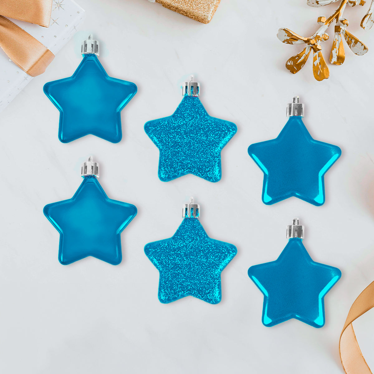 Set de 6 Mini Estrellas Navideñas color Azul