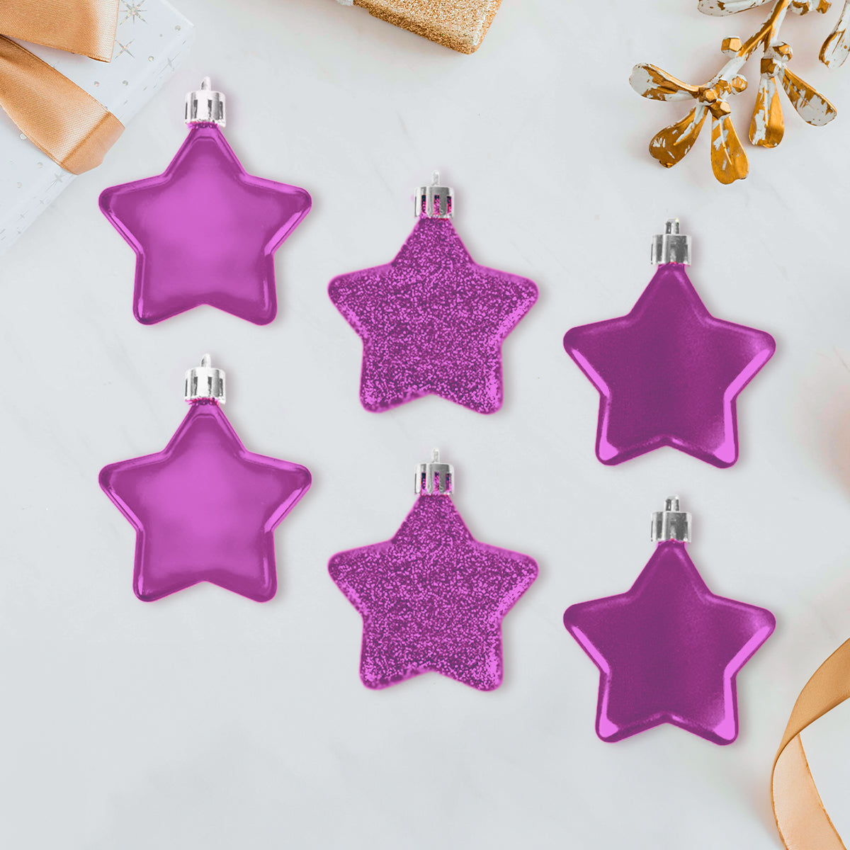 Set de 6 Mini Estrellas Navideñas color Morado