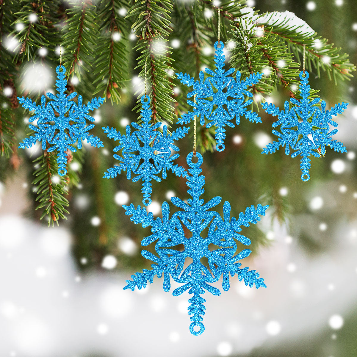 Ornamento Copo de Nieve con Glitter, Color Azul, 5 pzas