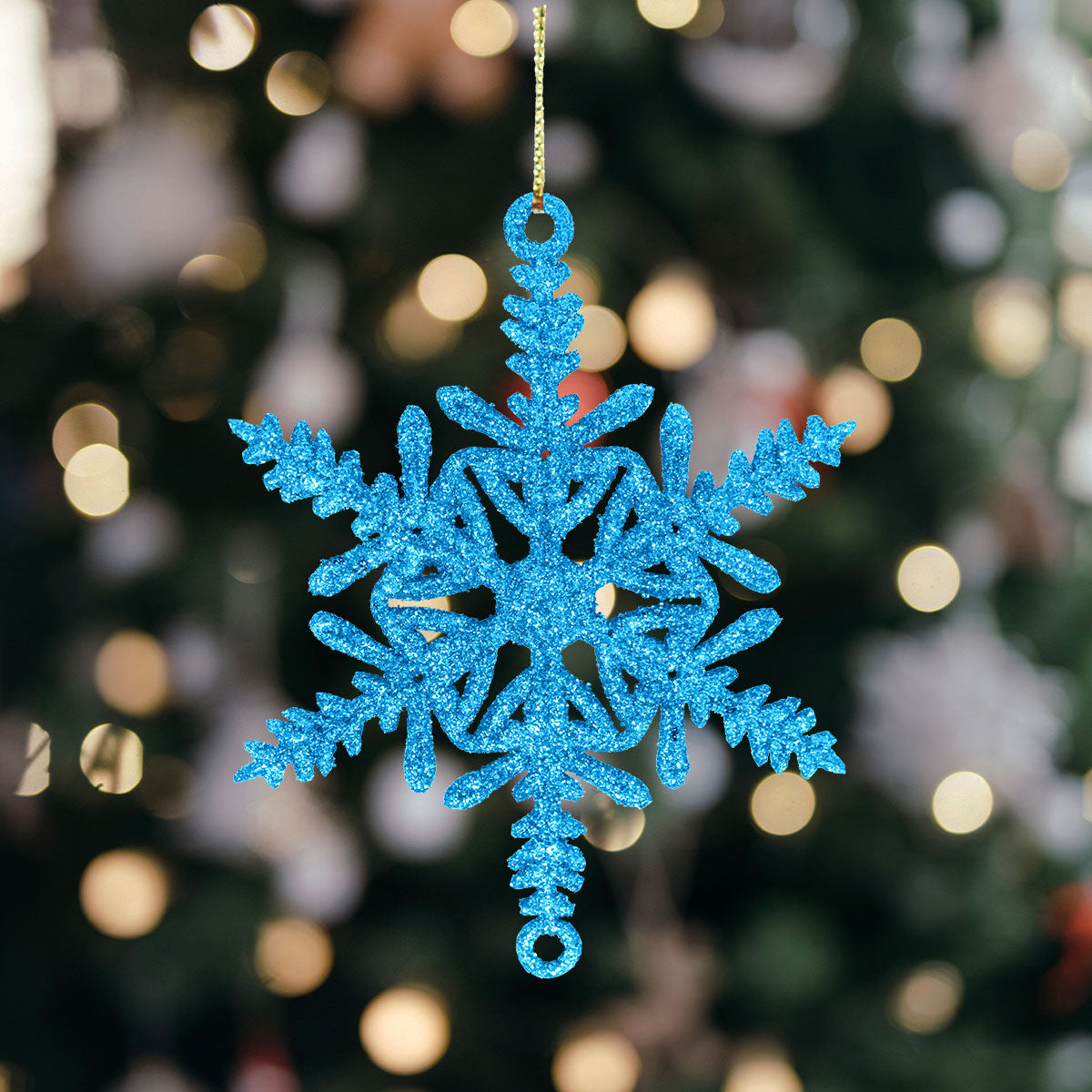 Ornamento Copo de Nieve con Glitter, Color Azul, 5 pzas