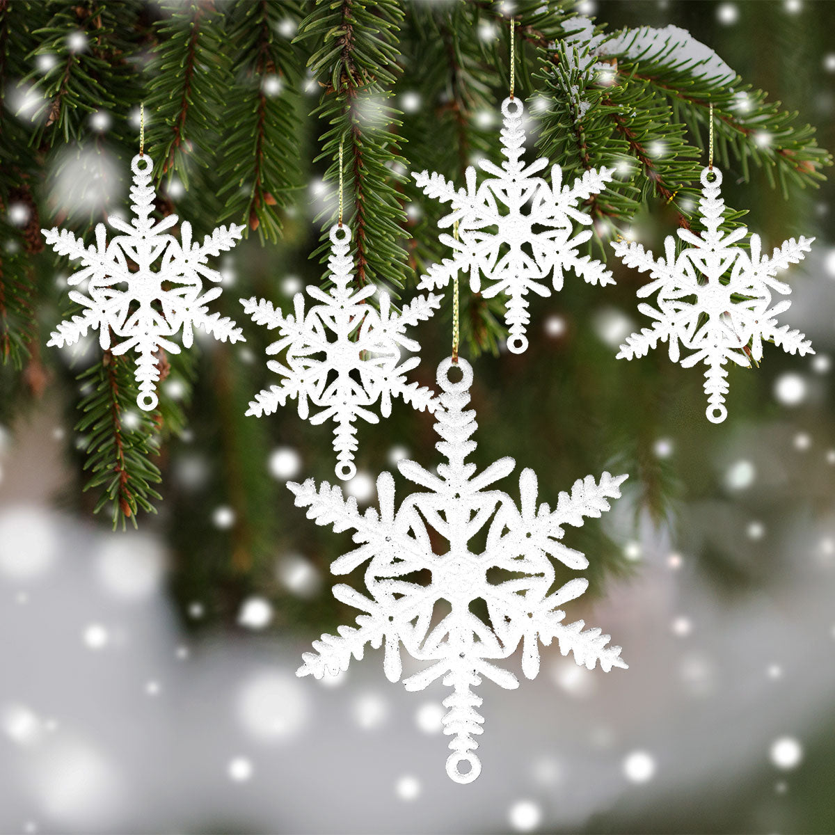 Ornamento Copo de Nieve con Glitter, Color Blanco, 5 pzas