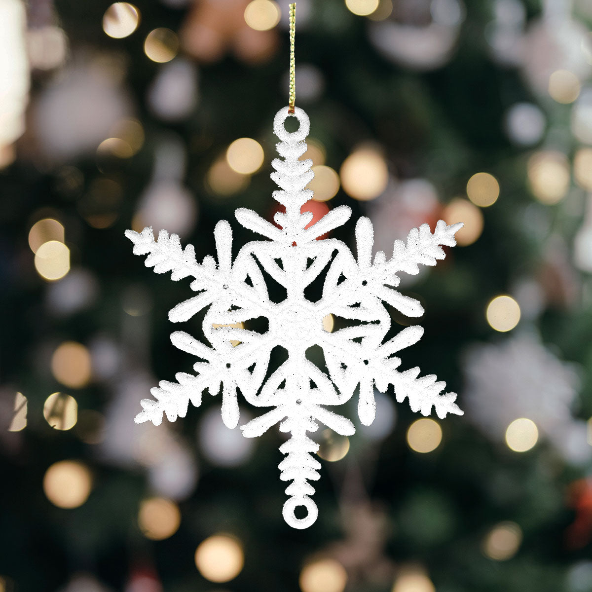 Ornamento Copo de Nieve con Glitter, Color Blanco, 5 pzas