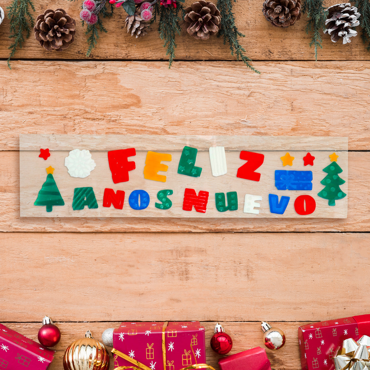 Planilla de Stickers Navideños de Gel para Ventana, Feliz Año