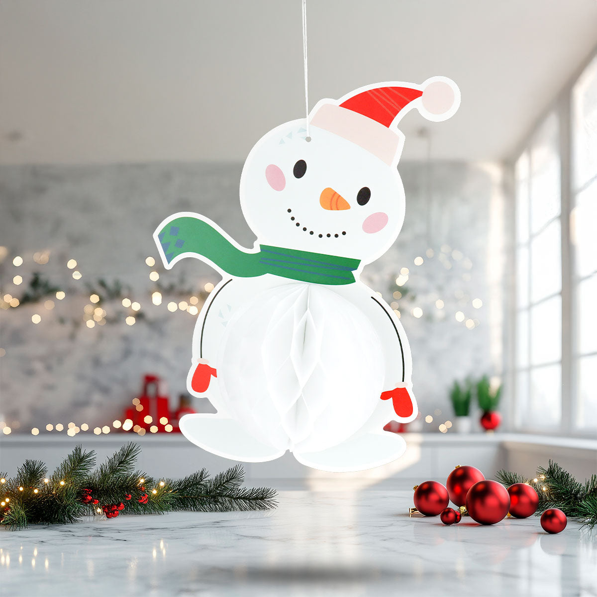 Decoración Navideña de Papel en Forma de Muñeco de Nieve