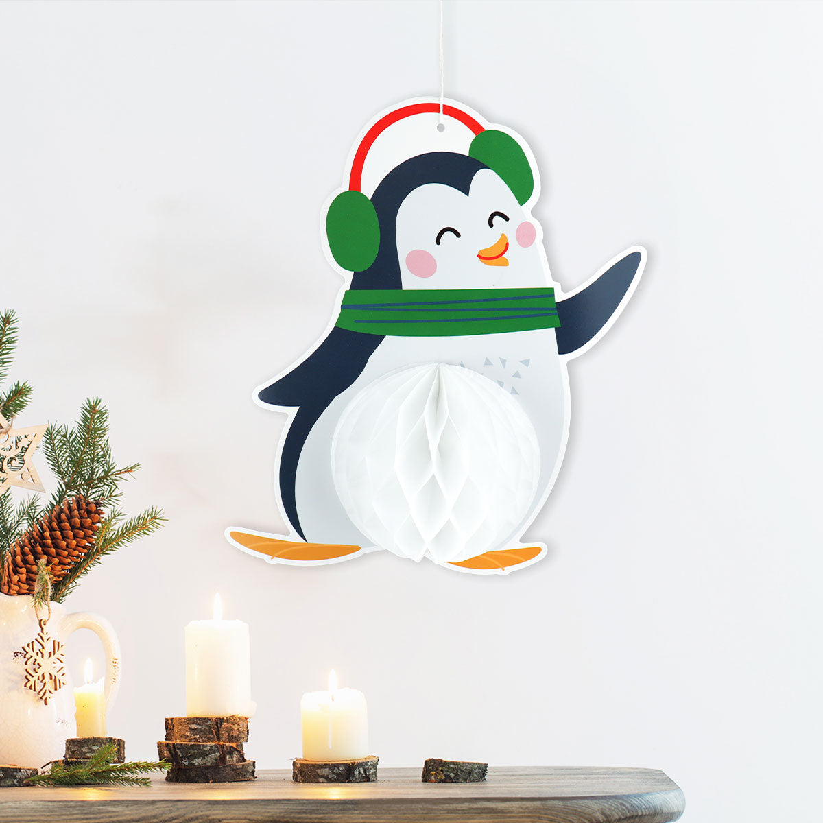 Decoración Navideña de Papel en Forma de Pingüino