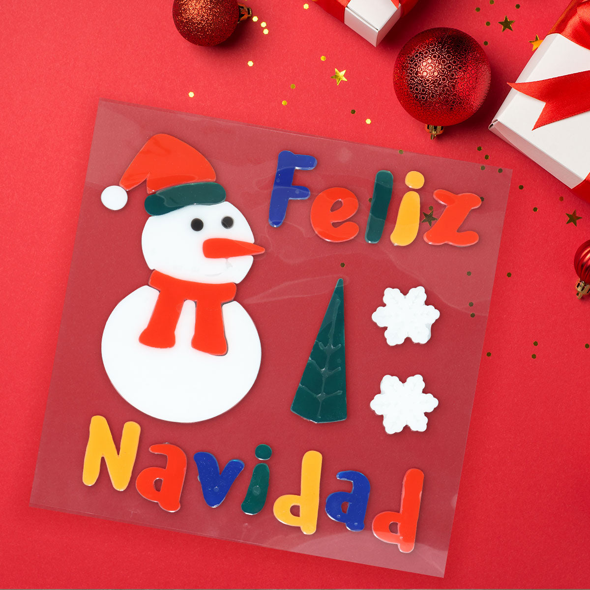 Stickers Navideños de Gel para Ventana, Muñeco de Nieve