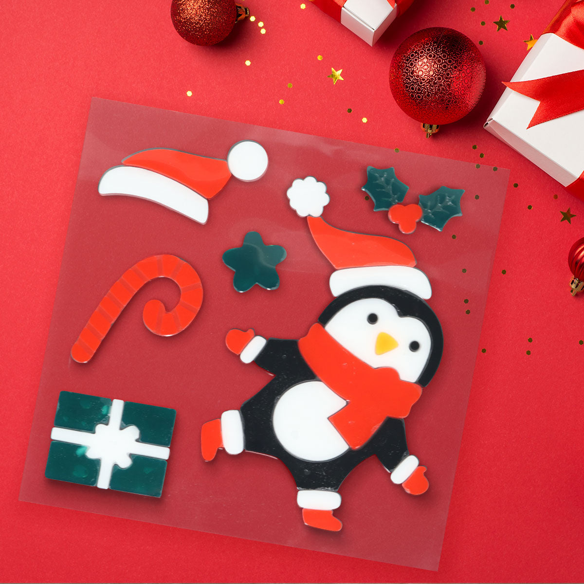 Stickers Navideños de Gel para Ventana, Pingüino