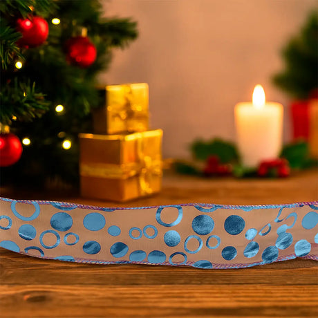 Listón Navideño color Azul Pattern Ribbon