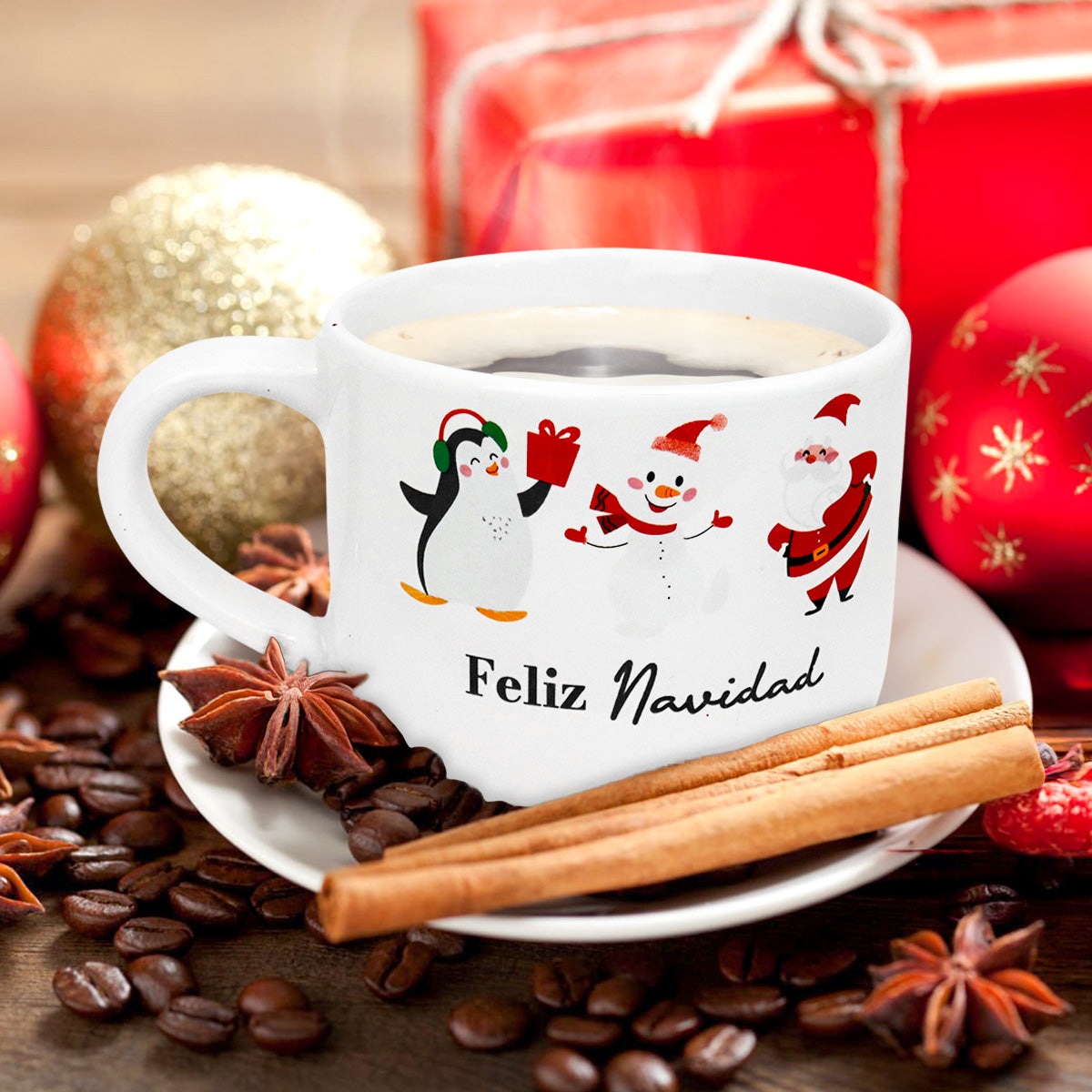 Taza de Cerámica con Diseño Navideño, Feliz Navidad