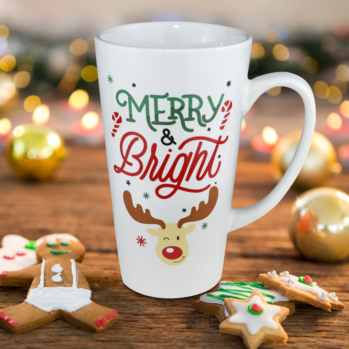 Taza Navideña de Cerámica color Blanco, Merry & Bright