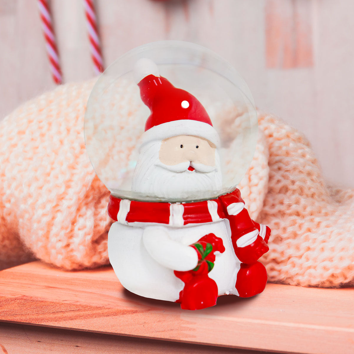 Santa Claus, Bola de Nieve de Cerámica y Cristal con Glitter, Color Rojo