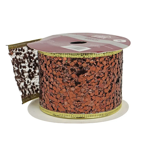 Listón Navideño Ribbon color Chocolate con Glitter