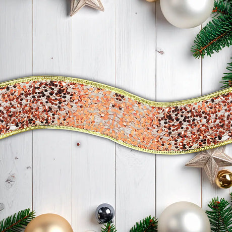 Listón Navideño Ribbon color Chocolate con Glitter