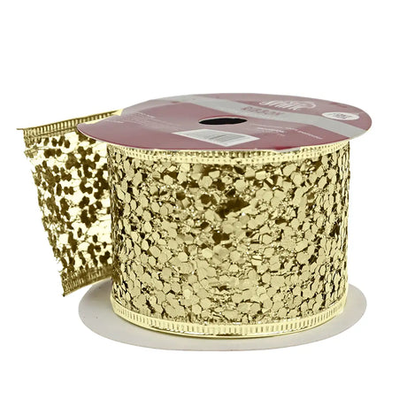 Listón Navideño Ribbon color Oro con Glitter